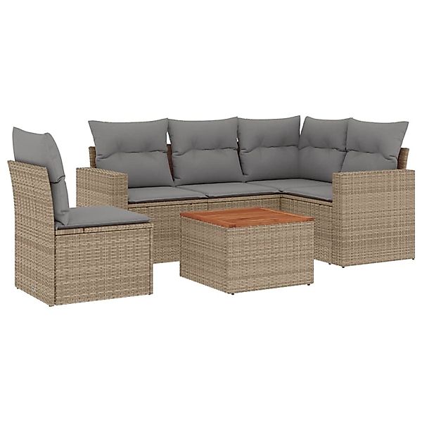 vidaXL 6-Tlg Garten-Sofagarnitur mit Kissen Beige Poly Rattan 3224127 günstig online kaufen