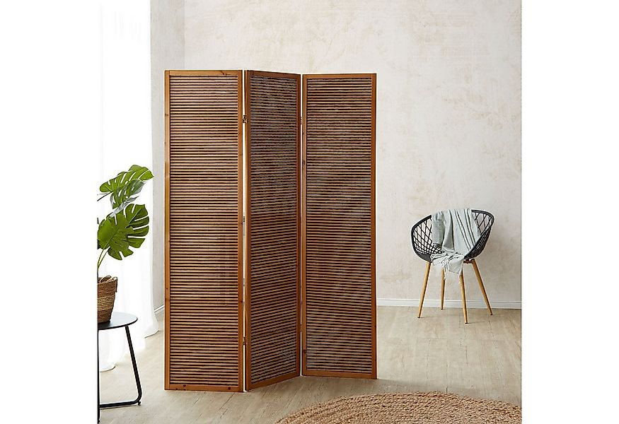 Homestyle4u Paravent 3 fach Raumteiler Holz Trennwand Braun washed Indoor S günstig online kaufen