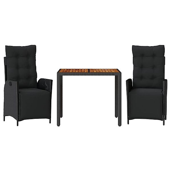 vidaXL 3-Tlg Garten-Essgruppe mit Kissen Schwarz Poly Rattan 3213338 günstig online kaufen
