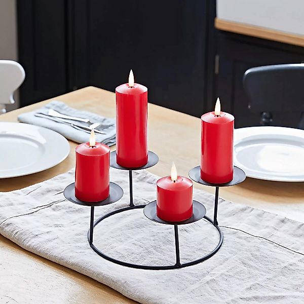 Kerzenständer Tischdeko mit 4 roten TruGlow® LED Kerzen Echtwachs schmal günstig online kaufen