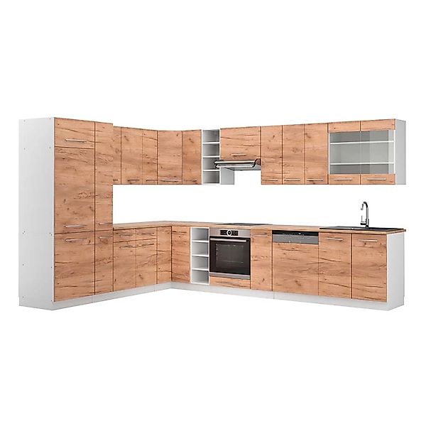 Vicco Fame-Line Eckküche Goldkraft Eiche/Weiß 347 x 257 cm AP Eiche günstig online kaufen
