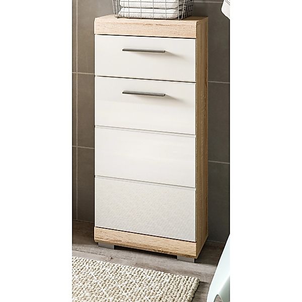 Inn.Furn Kommode Weiß Hochglanz Eiche 37 cm Badschrank Mambo günstig online kaufen