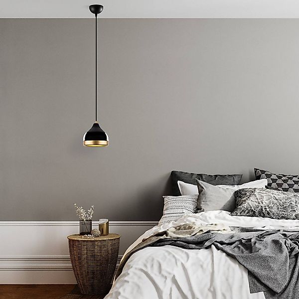 Hängeleuchte Yildo, 1-flammig, schwarz/gold, Metall, Ø 17cm günstig online kaufen