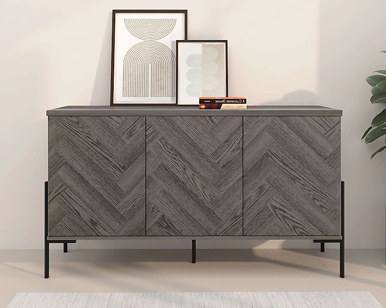 Leonique Sideboard "Eadwine" Kommode, Push-to-open, Türen mit Fischgräten M günstig online kaufen