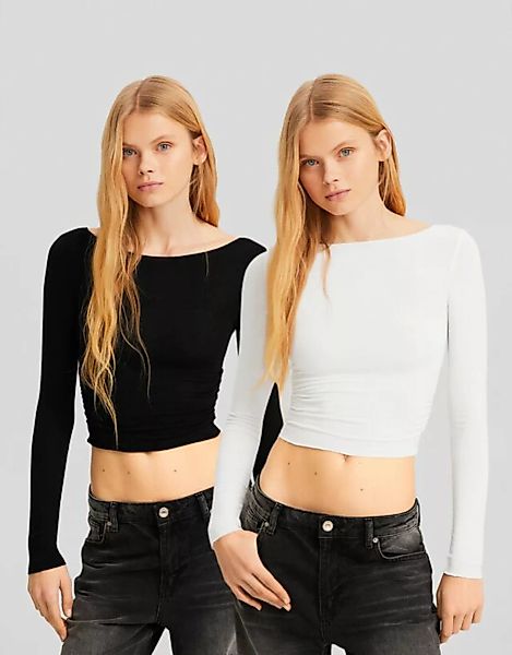 Bershka Doppelpack Langarmshirts Mit Nähten Damen Xs Kombiniert günstig online kaufen