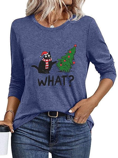 PYLIKE Print-Shirt Shirts Damen Festlich Weihnachtsbaum bequemes Langarmshi günstig online kaufen