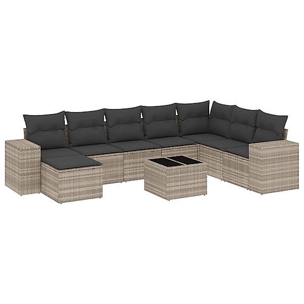 vidaXL 9-Tlg Garten-Sofagarnitur mit Kissen Hellgrau Poly Rattan 3222971 günstig online kaufen