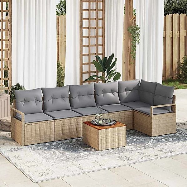 vidaXL Garten-Sofa-Set mit Kissen 7-Tlg Beige Poly Rattan 3347714 günstig online kaufen
