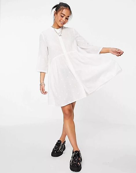 Only – Gesmoktes Hemdkleid in Weiß mit 3/4-Ärmeln günstig online kaufen