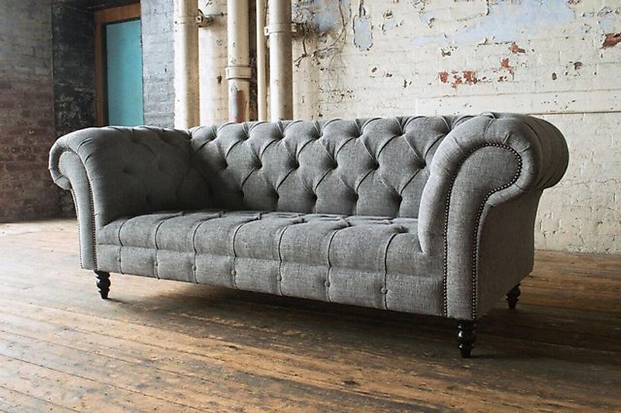 Xlmoebel Sofa Grau Sofa Textil Chesterfield Couch mit Textilbezug, 1 Teile, günstig online kaufen