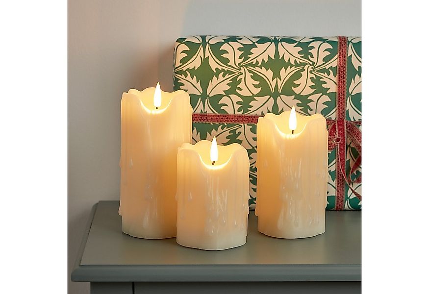 Lights4fun LED-Kerze TruGlow® LED Kerzen Echtwachs Trio mit Tropf-Effekt günstig online kaufen
