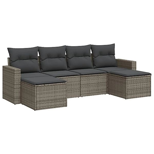 vidaXL 6-Tlg Garten-Sofagarnitur mit Kissen Grau Poly Rattan 3251657 günstig online kaufen