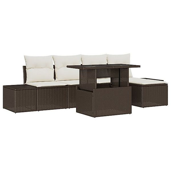 vidaXL Loungesofa 6-tlg. Garten-Sofagarnitur mit Kissen Braun Poly Rattan, günstig online kaufen