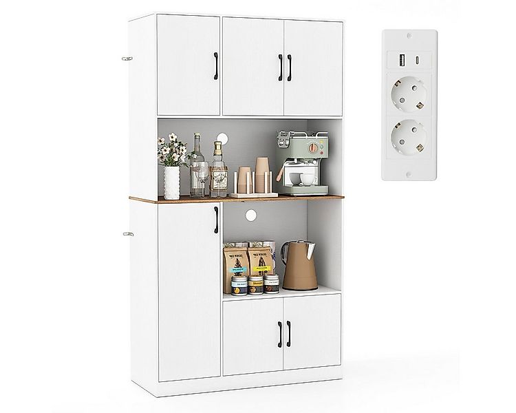 COSTWAY Küchenbuffet mit Steckdose, Arbeitsplatte Küchenschrank Holz 180cm günstig online kaufen