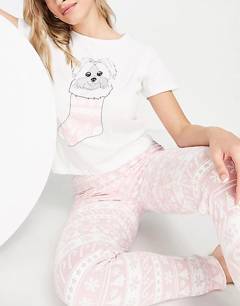 Brave Soul – Squish – Langer Pyjama mit Norwegermuster in Rosa und Weiß günstig online kaufen