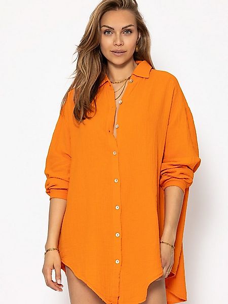 SASSYCLASSY Longbluse Oversize Musselin Bluse Damen Langarm Elegant Hemdblu günstig online kaufen