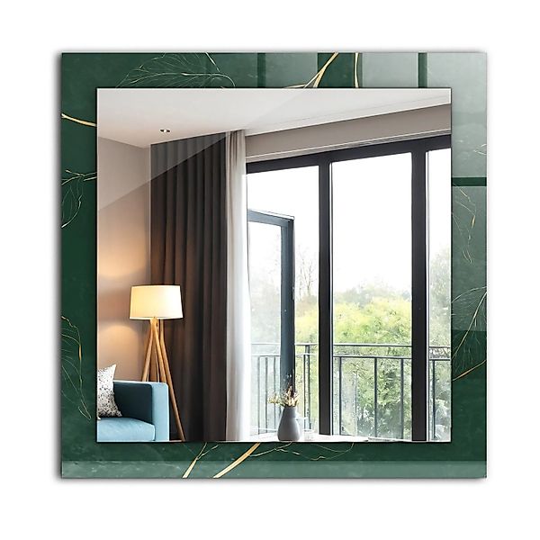 Tulup Spiegel mit Motivdruck Grüne Blätter Gold 60x60 cm Rechteckig Spiegel günstig online kaufen