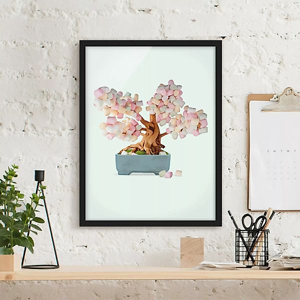 Bild mit Rahmen - Hochformat Bonsai mit Marshmallows günstig online kaufen