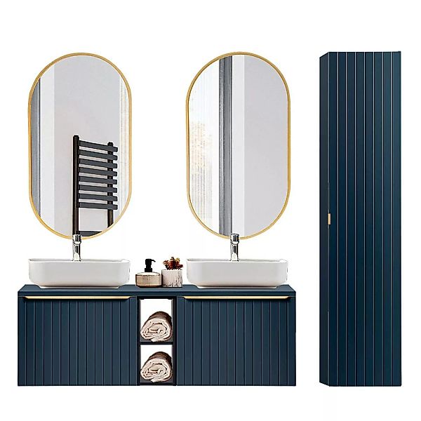Badezimmer Set mit Doppelwaschtisch mit offenem Regal, PUEBLA-56-BLUE, in I günstig online kaufen