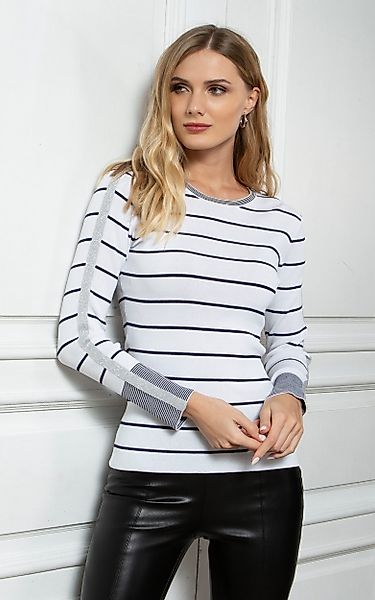 Passioni Rundhalspullover mit Streifen und metallischen günstig online kaufen