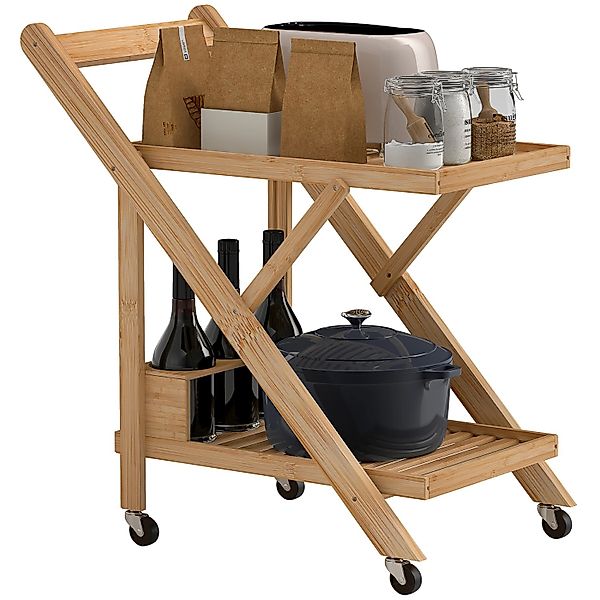 HOMCOM Küchenwagen mit Arbeitsplatte Bambus Naturholz 66L x 40B x 70H cm günstig online kaufen