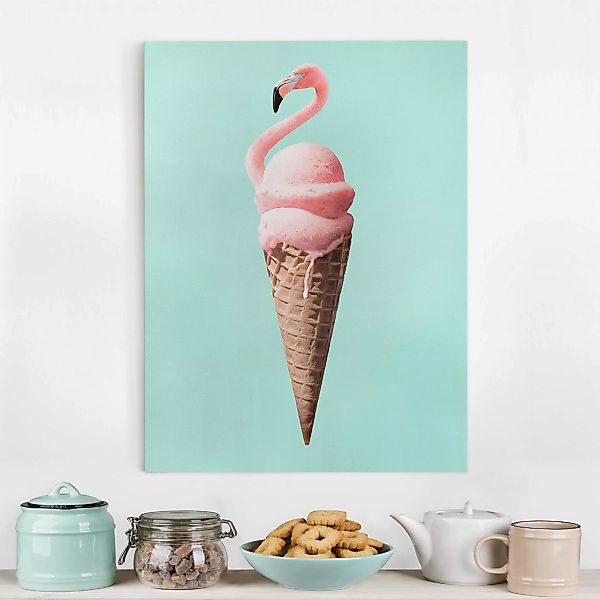 Leinwandbild - Hochformat Eis mit Flamingo günstig online kaufen