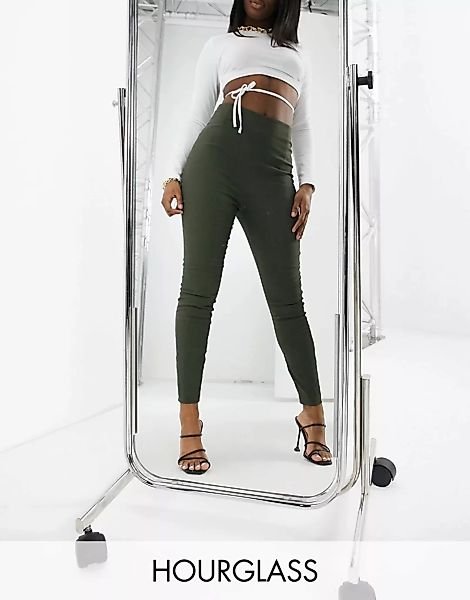 ASOS DESIGN Hourglass – Eng geschnittene Hose in Khaki mit hoher Taille-Grü günstig online kaufen