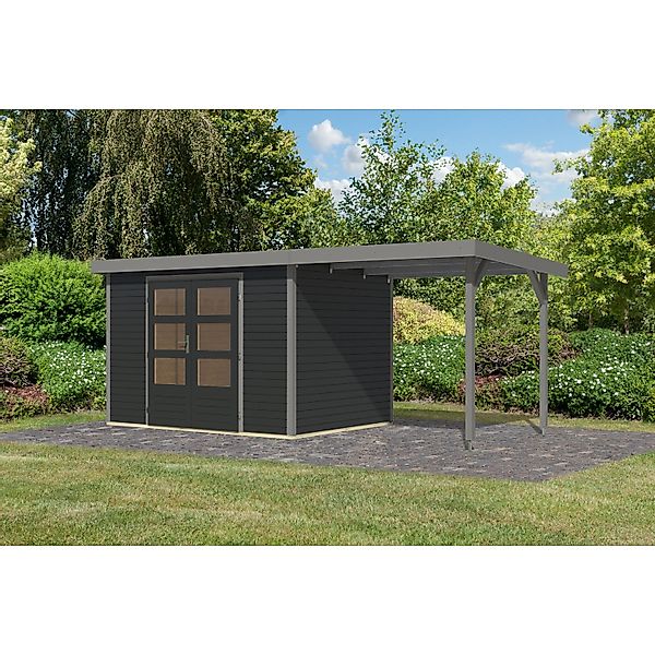 Karibu Gartenhaus Ernesto 4 C m. Anbaudach Anthrazit/Grau 209 x 298 x 213 c günstig online kaufen