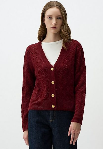 Jimmy Key Cardigan Gemustert Strick Cardigan mit V-Ausschnitt Knopf Detail günstig online kaufen