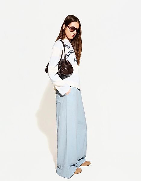 Bershka Rustikale Wide-Leg-Hose Damen S Hellblau günstig online kaufen