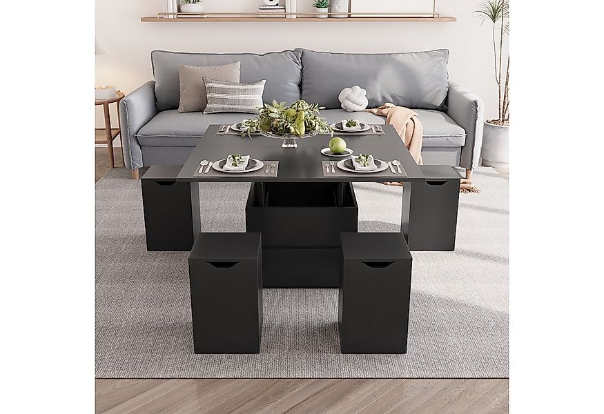 VOWNER Couchtisch Höhenverstellbarer, 4-in-1 Mehrzweckcouchtisch, 4 Stühle, günstig online kaufen