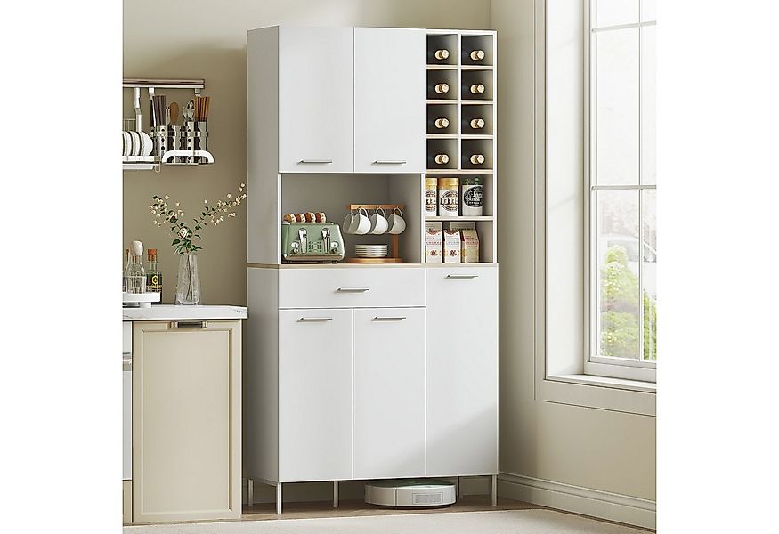 HOMCOM Küchenbuffet Küchenschrank mit Arbeitsplatte, 5 Türen, Weinregal, Sc günstig online kaufen