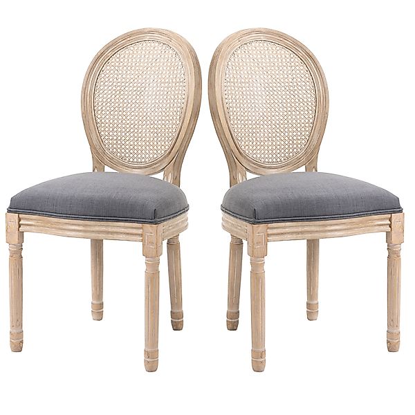 HOMCOM Esszimmersessel 2er Set Rattan Polsterstuhl Leinen-Optik Vintage Ret günstig online kaufen