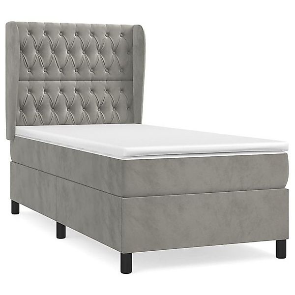 vidaXL Boxspringbett, Boxbett mit Matratze Hellgrau 90x200 cm Samt günstig online kaufen