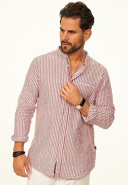 behype Langarmhemd Gestreift im Regular-Fit mit Stehkragen Herren Sommerhem günstig online kaufen