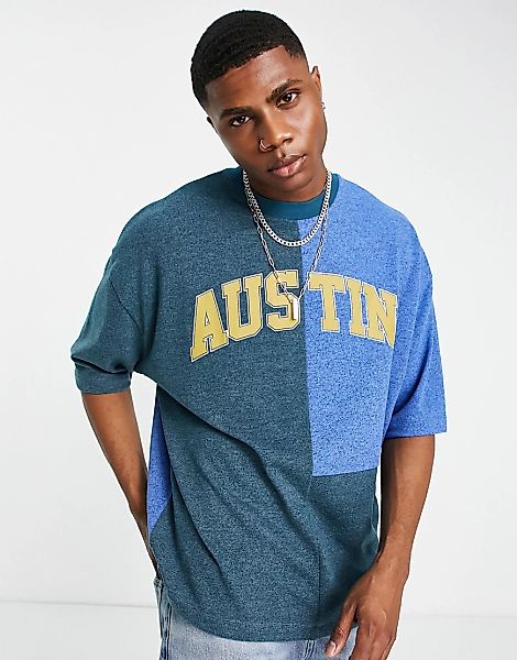 ASOS DESIGN – Gebürstetes Oversize-T-Shirt im melierten Farbblockdesign mit günstig online kaufen