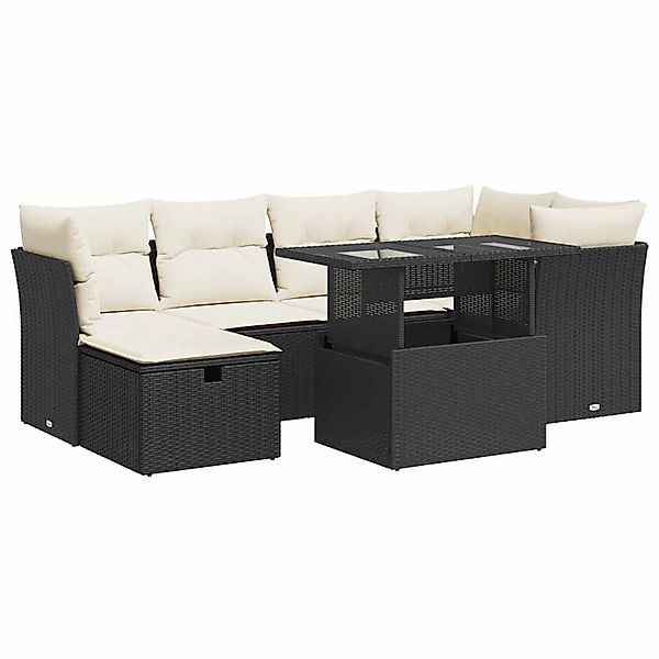 vidaXL 7-Tlg Garten-Sofagarnitur mit Kissen Schwarz Poly Rattan 3327776 günstig online kaufen