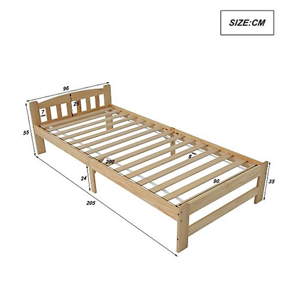 XDeer Einzelbett Einzelbett, Massivholz Natur Bett mit Kopfteil und Lattenr günstig online kaufen