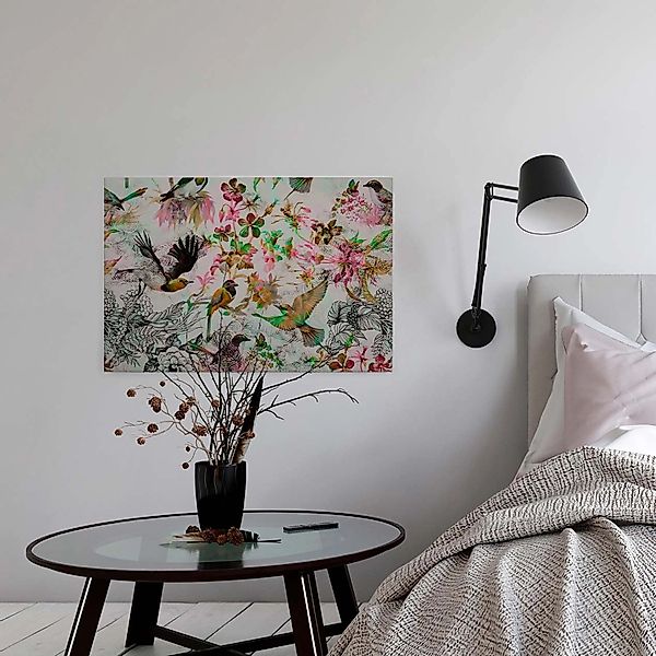 Bricoflor Buntes Leinwandbild Mit Vögeln Blumen Bild Im Grafischen Stil Für günstig online kaufen