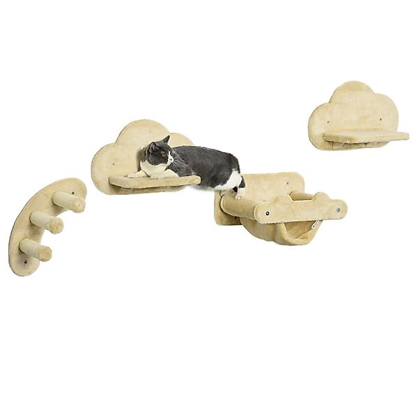 PawHut Katzen-Kletterwand 4-teiliges Set, 3-stufige Sprossenleiter, günstig online kaufen