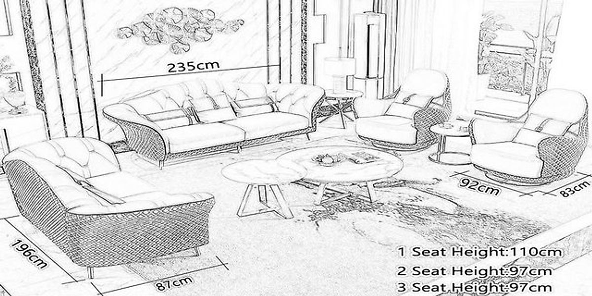 Xlmoebel Sofa Sofa-Set aus Designer-Ledersofa und Polstermöbeln mit Couchti günstig online kaufen