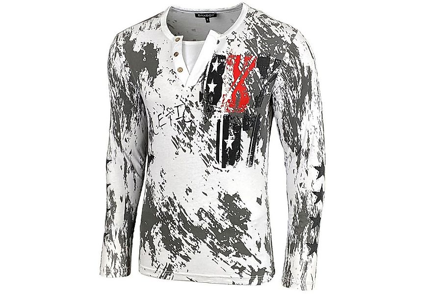 Baxboy Longshirt Langarmshirt mit trendigem All-Over Logo-Print mit Knopfle günstig online kaufen