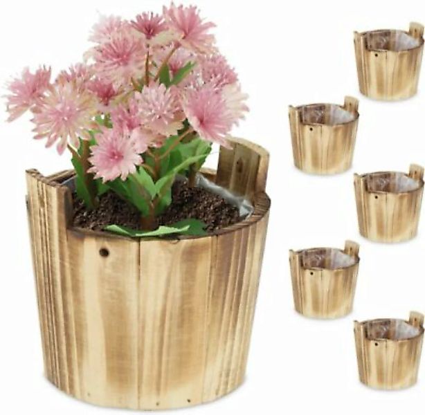 relaxdays Holz Blumentopf im 6er Set natur günstig online kaufen
