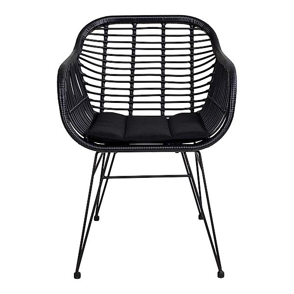 Esszimmerstühle in Schwarz Rattan Polsterauflage (2er Set) günstig online kaufen