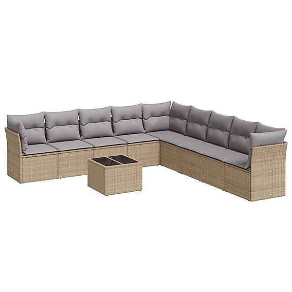 vidaXL 10-Tlg Garten-Sofagarnitur mit Kissen Beige Poly Rattan 3217789 günstig online kaufen