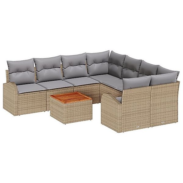vidaXL Loungesofa 9-teiliges Garten Sofa Set mit Kissen Beige Poly Rattan, günstig online kaufen