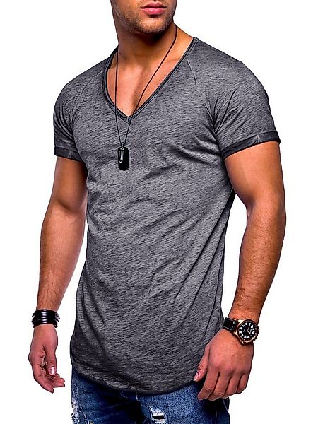 behype T-Shirt BHSOLIN Herren Basic Kurzarm V-Neck Oversized Shirt V-Aussch günstig online kaufen