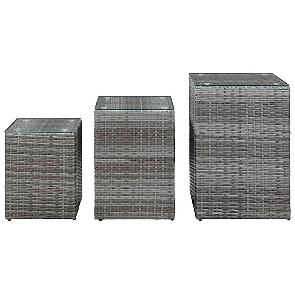 vidaXL Beistelltische 3 Stk. mit Glasplatte Grau Poly Rattan günstig online kaufen