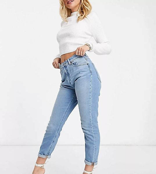 ASOS DESIGN Petite – Hourglass – Schmale Mom-Jeans mit hohem Bund in Stonew günstig online kaufen