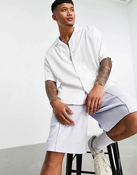 Bershka – Oversize-Leinenhemd mit Reverskragen in Weiß günstig online kaufen